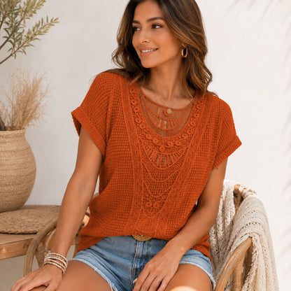 Crochet Knit Top - Ivory Breeze by The Nevermore – Unique Blouses by The Nevermore | L Apricot