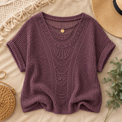 Crochet Knit Top - Ivory Breeze by The Nevermore – Unique Blouses by The Nevermore | 3XL Dusty Purple