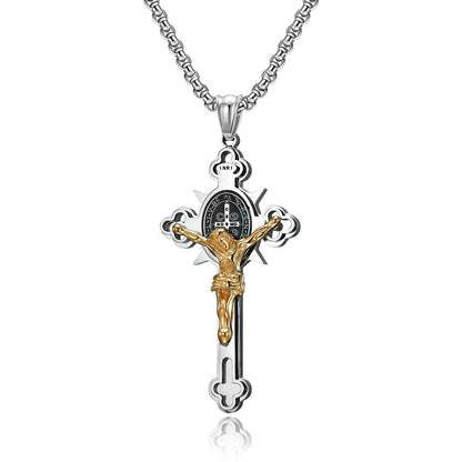 Cross Crucified Jesus Three-dimensional The Nevermore Pendant Necklace Stainless Steel