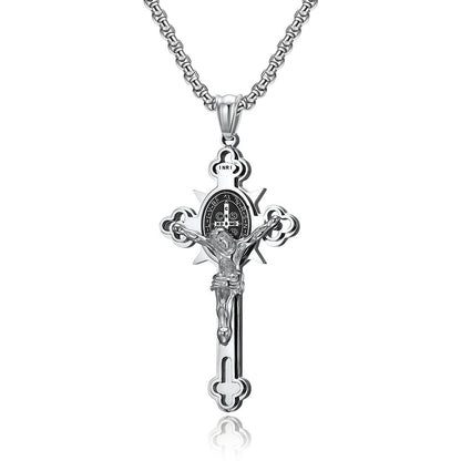 Cross Crucified Jesus Three-dimensional The Nevermore Pendant Necklace Stainless Steel