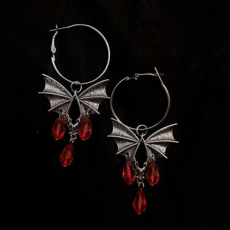 Dahlia Spectra - The Nevermore Earrings Bloody Bat – Unique Gothic Accessories by Nevermore Lifestyle & Tech | Silver