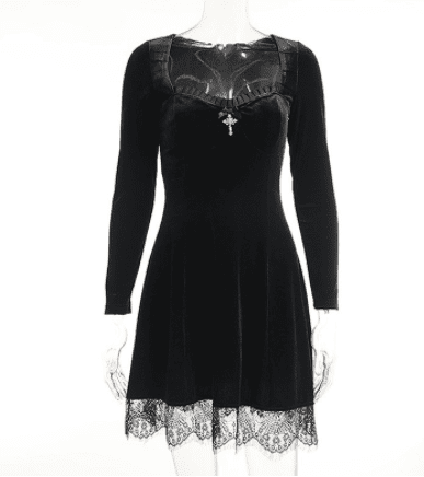 Darcy Vex - The Nevermore Gothic Dress Lace Long Sleeve Square Neck – Unique Gothic Fashion for Women by Nevermore Lifestyle & Tech | L Black