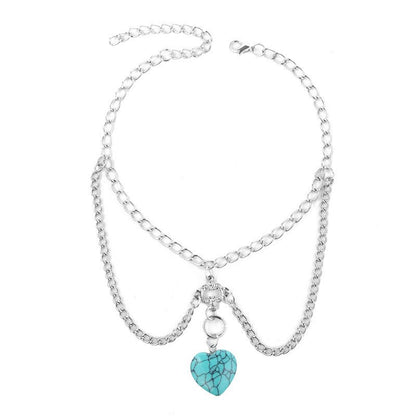 Delicate Turquoise - Silver Heart Arm Chain by The Nevermore – Unique Bracelets by Nevermore Lifestyle & Tech | Silver