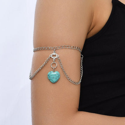 Delicate Turquoise - Silver Heart Arm Chain by The Nevermore – Unique Bracelets by Nevermore Lifestyle & Tech | Silver