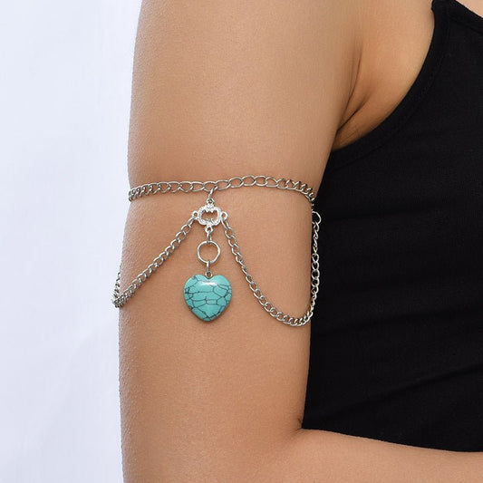 Delicate Turquoise - Silver Heart Arm Chain by The Nevermore – Unique Bracelets by Nevermore Lifestyle & Tech | Silver