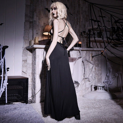 Desdemona Sable - The Nevermore Gothic Dress Deep V – Unique Gothic Fashion by Nevermore Lifestyle & Tech | L Black