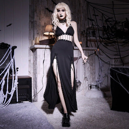 Desdemona Sable - The Nevermore Gothic Dress Deep V – Unique Gothic Fashion by Nevermore Lifestyle & Tech | L Black