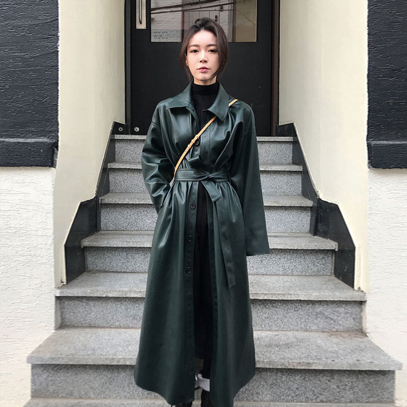 Dorie - The Nevermore Leather Windbreaker Coat – Unique Fashion for Women by Nevermore Lifestyle & Tech | L Dark green