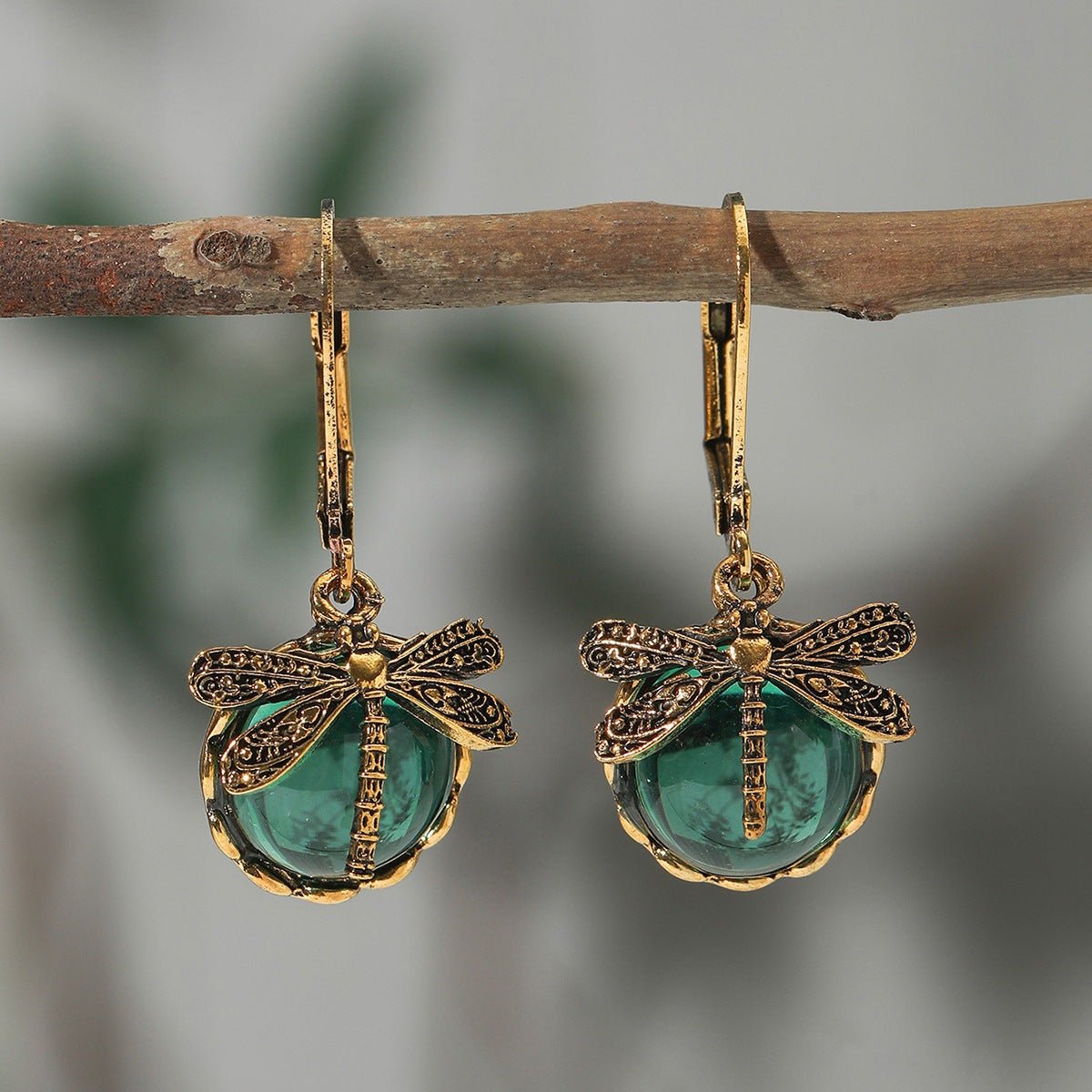 Dragonfly Crystal Droppers - The Nevermore Earrings – Unique Accessories by Nevermore Lifestyle & Tech | Dark Green