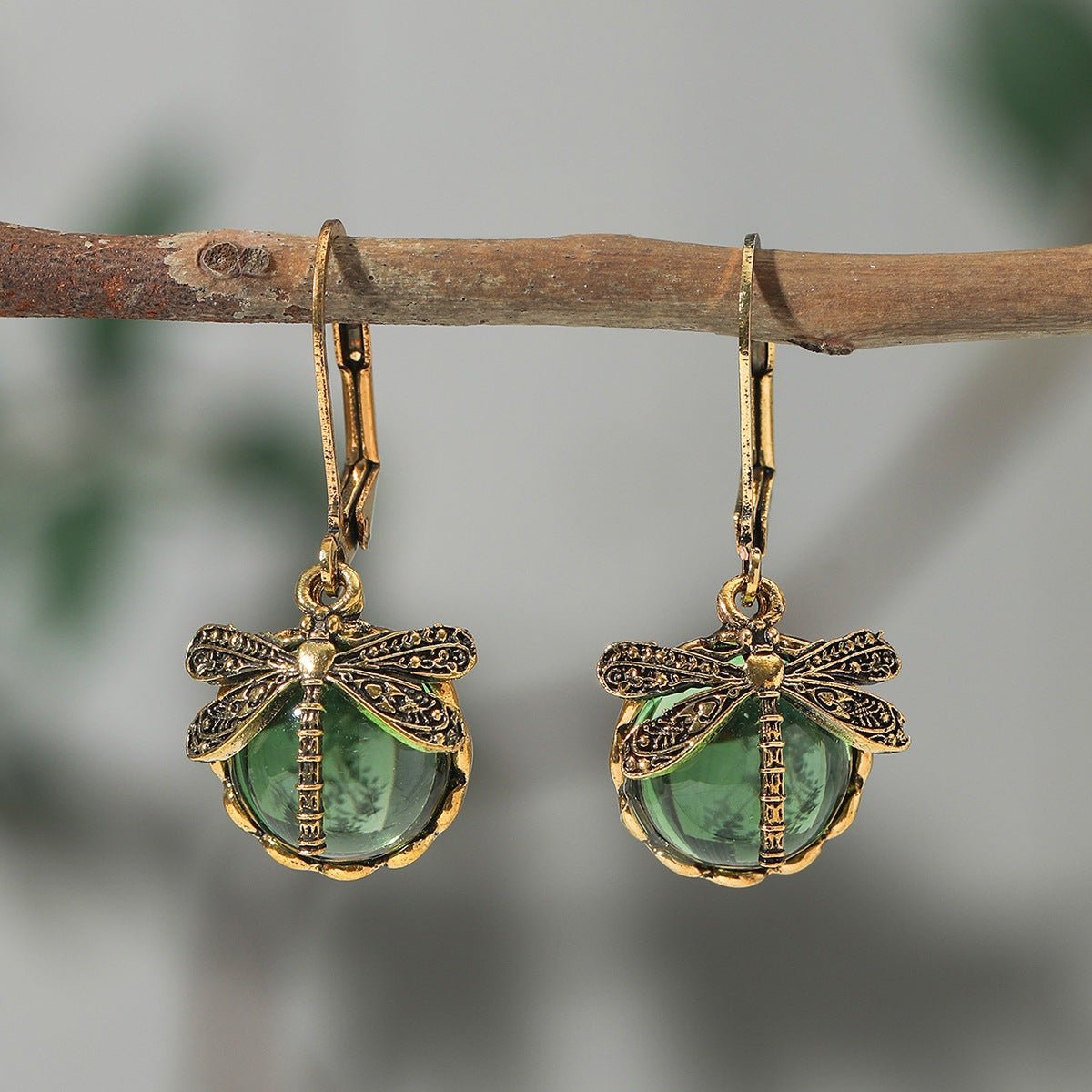 Dragonfly Crystal Droppers - The Nevermore Earrings – Unique Accessories by Nevermore Lifestyle & Tech | Grass Green