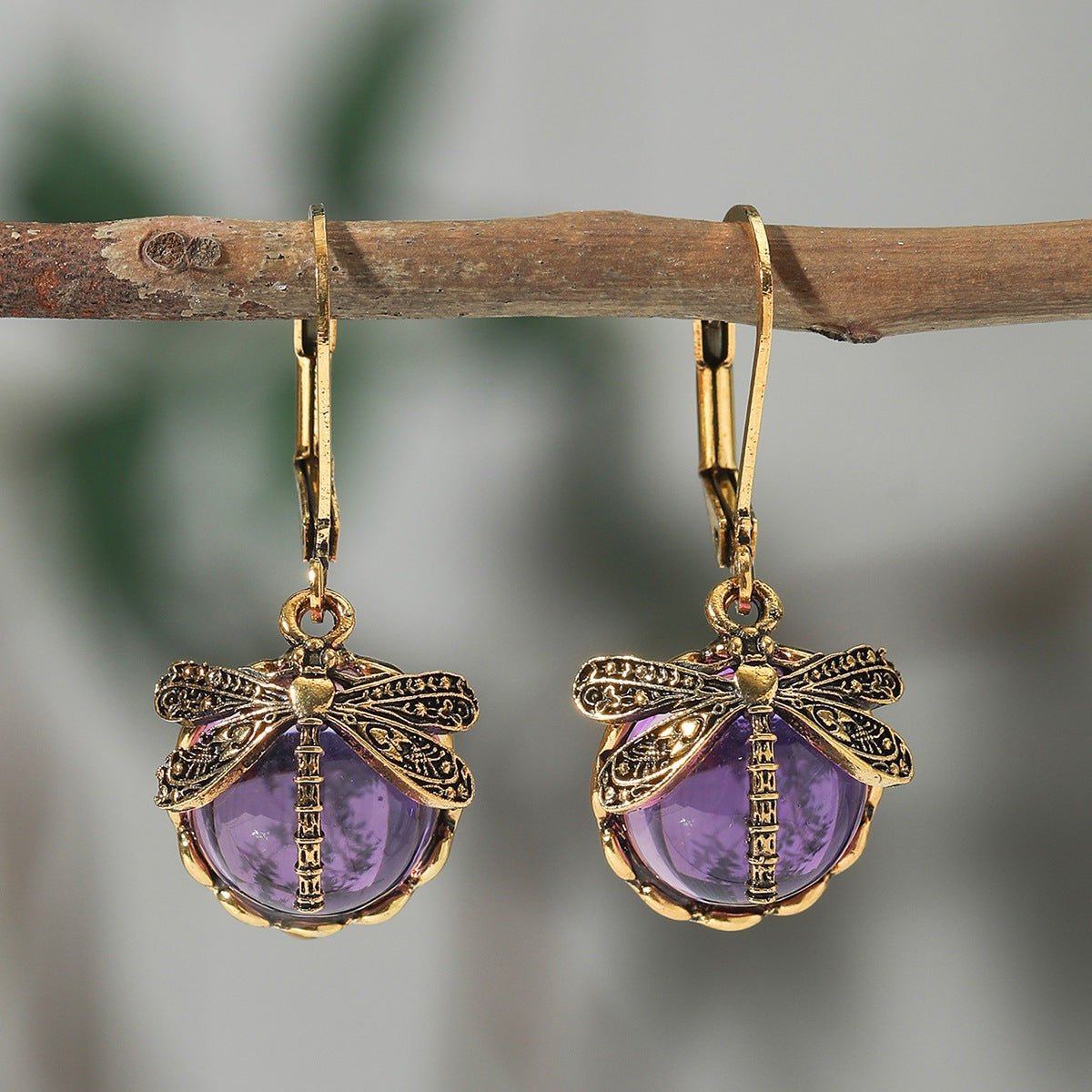 Dragonfly Crystal Droppers - The Nevermore Earrings – Unique Accessories by Nevermore Lifestyle & Tech | Purple