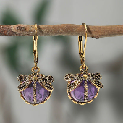 Dragonfly Crystal Droppers - The Nevermore Earrings – Unique Accessories by Nevermore Lifestyle & Tech | Purple