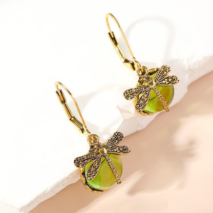 Dragonfly Crystal Droppers - The Nevermore Earrings – Unique Accessories by Nevermore Lifestyle & Tech | Yellow Green