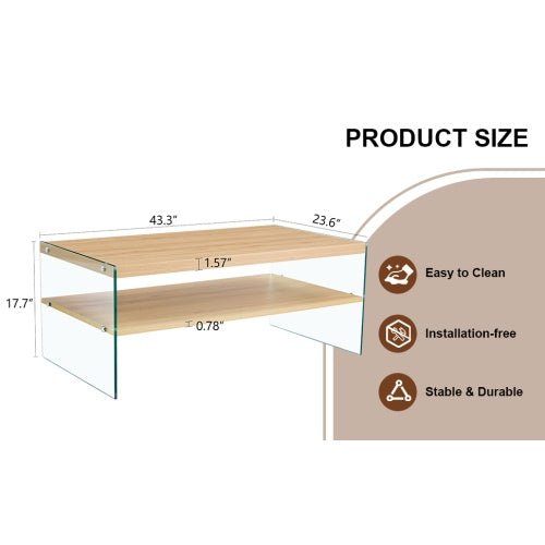 Double Layered Rectangular Coffee Table The Board Is Made Of MDF With Wooden Stickers, With Transparent Tempered Glass On Both Side.Suitable For Various Occasions Such As Living Rooms And Bedrooms
