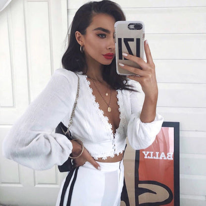 Dune Blossom - Bohemian V - Neck Lace Top by The Nevermore – Unique Boho Tanks by Nevermore Lifestyle & Tech | L White