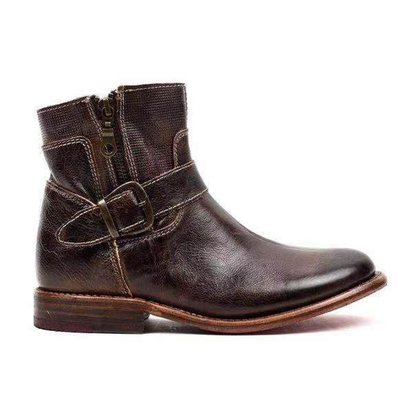 EchoStride - Modern Short Square Heel Boots by The Nevermore – Unique Boots by Nevermore Lifestyle & Tech | 34 Dark Brown