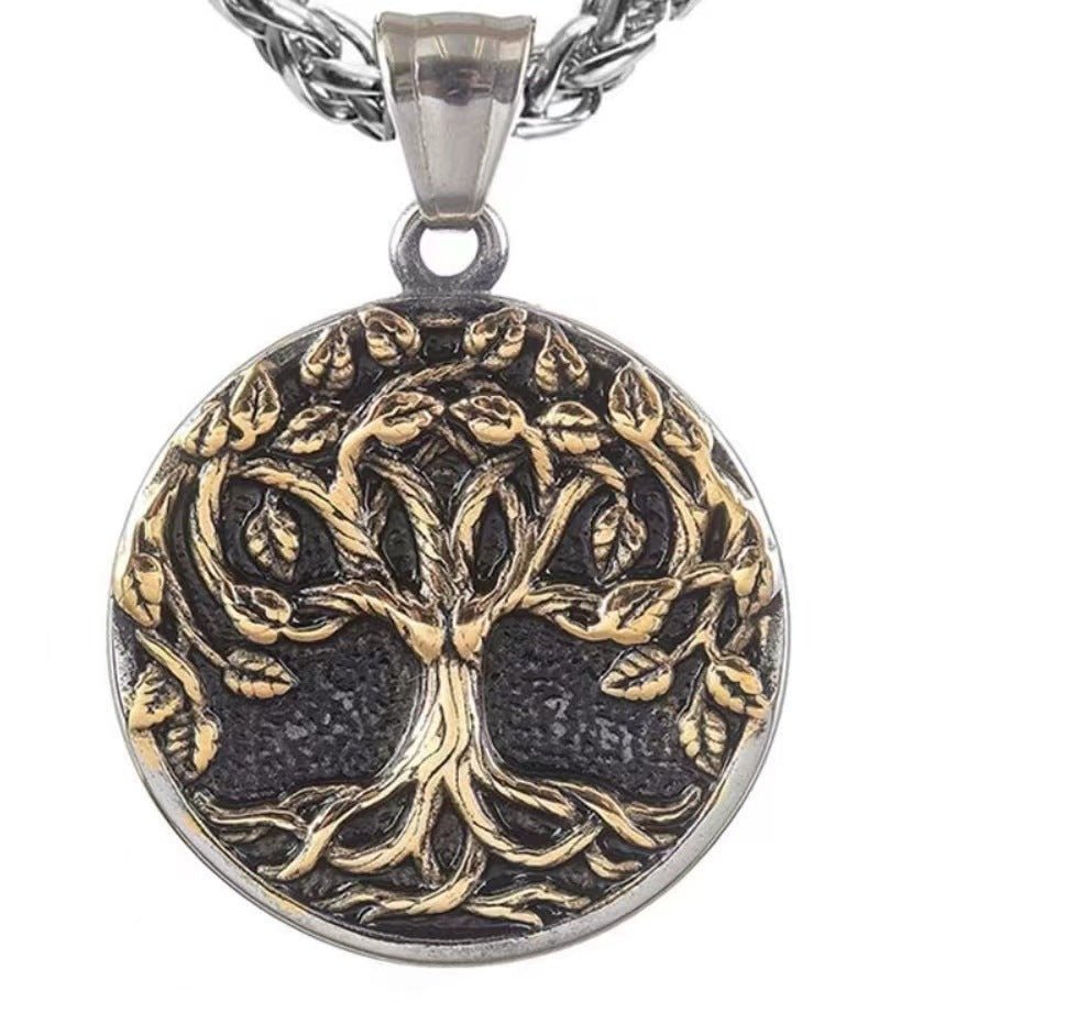 Edda - Norse Viking Steel Tree of Life Pendant by The Nevermore – Unique Gothic Jewelry by Nevermore Lifestyle & Tech | Golden Style 2 Includes Chain