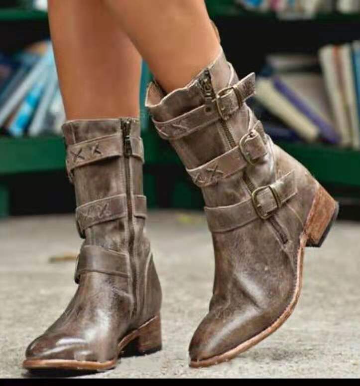 Elara Edge Buckled Motorcycle Boots - by The Nevermore – Unique Boots for Women by Nevermore Lifestyle & Tech | 34 Brown