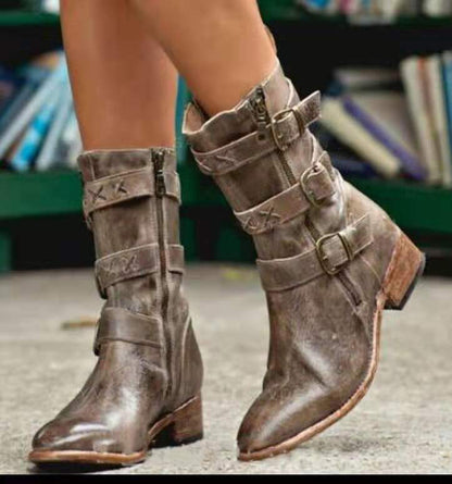 Elara Edge Buckled Motorcycle Boots - by The Nevermore – Unique Boots for Women by Nevermore Lifestyle & Tech | 34 Brown