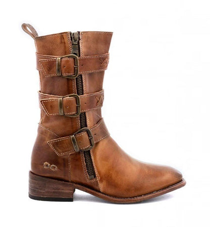 Elara Edge Buckled Motorcycle Boots - by The Nevermore – Unique Boots for Women by Nevermore Lifestyle & Tech | 34 Brown