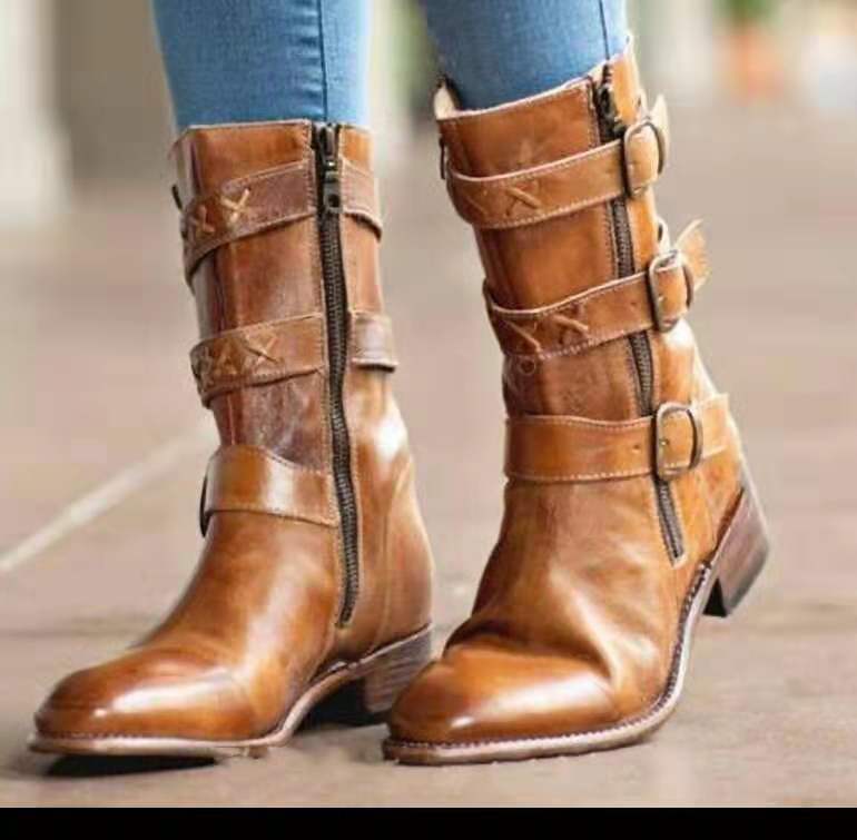 Elara Edge Buckled Motorcycle Boots - by The Nevermore – Unique Boots for Women by Nevermore Lifestyle & Tech | 34 Brown