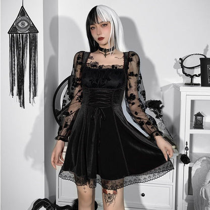 Elysande Spirit - The Nevermore Gothic Dress Lovely Velvet Long Sleeved – Unique Gothic Fashion for Women by Nevermore Lifestyle & Tech | L Black