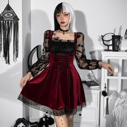 Elysande Spirit - The Nevermore Gothic Dress Lovely Velvet Long Sleeved – Unique Gothic Fashion for Women by Nevermore Lifestyle & Tech | L Red