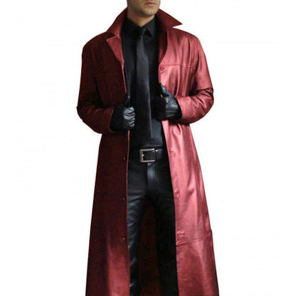 Elysium Dreamweaver - The Nevermore Slim Long Leather Jacket Coat for Men – Unique Men's Fashion by Nevermore Lifestyle & Tech | 3XL Red