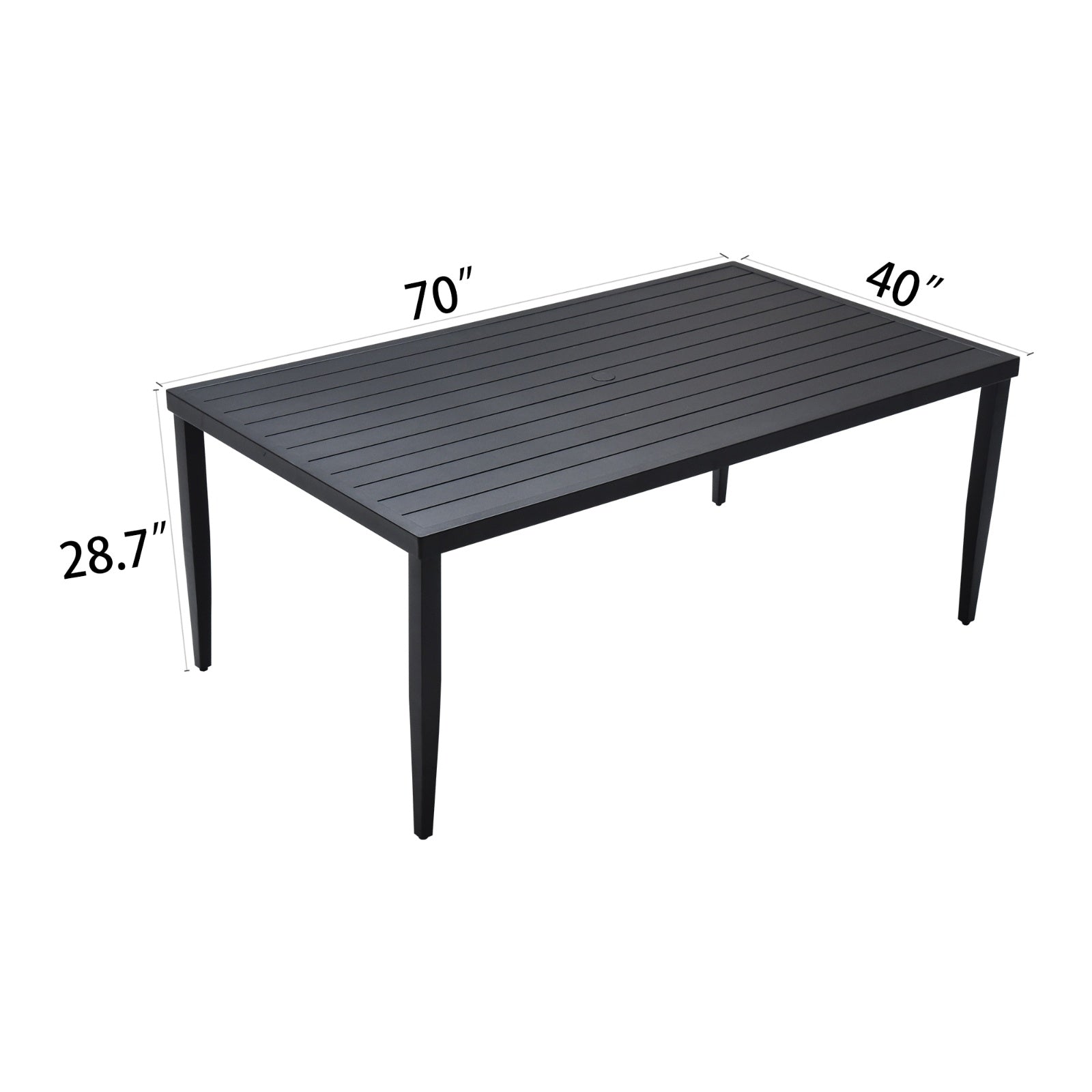 Outdoor Patio Aluminum 40x70 Rectangle Dining Table With Tapered Feet Umbrella Hole, Ember Black