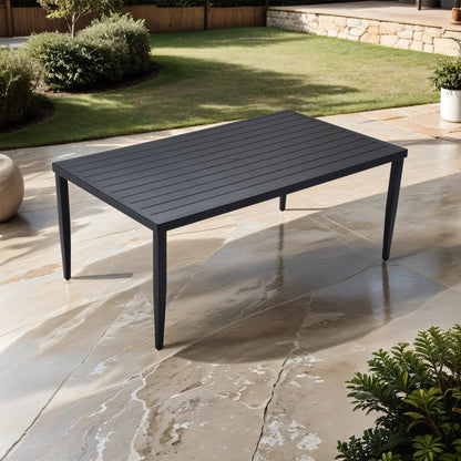 Outdoor Patio Aluminum 40x70 Rectangle Dining Table With Tapered Feet Umbrella Hole, Ember Black