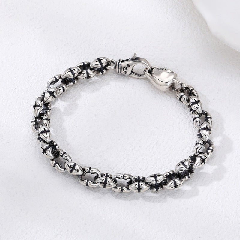 Enoch Crimsonveil - The Nevermore Gothic Bracelet 925 Sterling Silver Skull for Men – Unique Gothic Jewelry by Nevermore Lifestyle & Tech | 18cm Silver