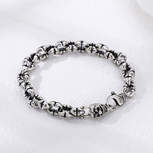 Enoch Crimsonveil - The Nevermore Gothic Bracelet 925 Sterling Silver Skull for Men – Unique Gothic Jewelry by Nevermore Lifestyle & Tech | 18cm Silver