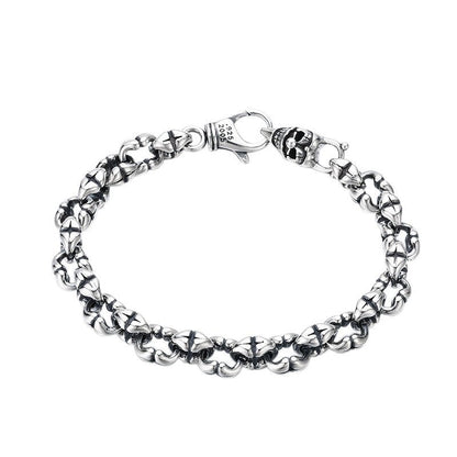 Enoch Crimsonveil - The Nevermore Gothic Bracelet 925 Sterling Silver Skull for Men – Unique Gothic Jewelry by Nevermore Lifestyle & Tech | 18cm Silver