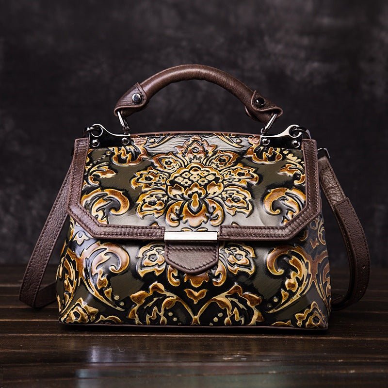 Ethereal Essence 1 - Retro Cowhide Handbag by The Nevermore – Unique Bags by Nevermore Lifestyle & Tech | Khaki