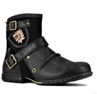Falcon - Square Heel Rock Boots in PU Leather by The Nevermore – Unique Boots for Men by Nevermore Lifestyle & Tech | 37 Black