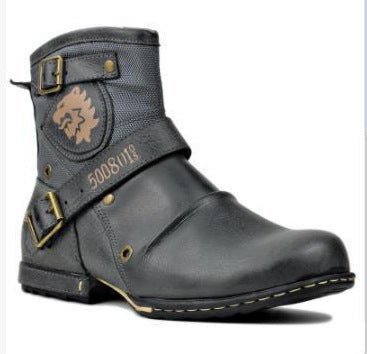 Falcon - Square Heel Rock Boots in PU Leather by The Nevermore – Unique Boots for Men by Nevermore Lifestyle & Tech | 37 Brown