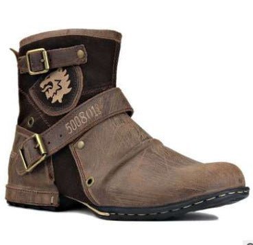 Falcon - Square Heel Rock Boots in PU Leather by The Nevermore – Unique Boots for Men by Nevermore Lifestyle & Tech | 37 Khaki