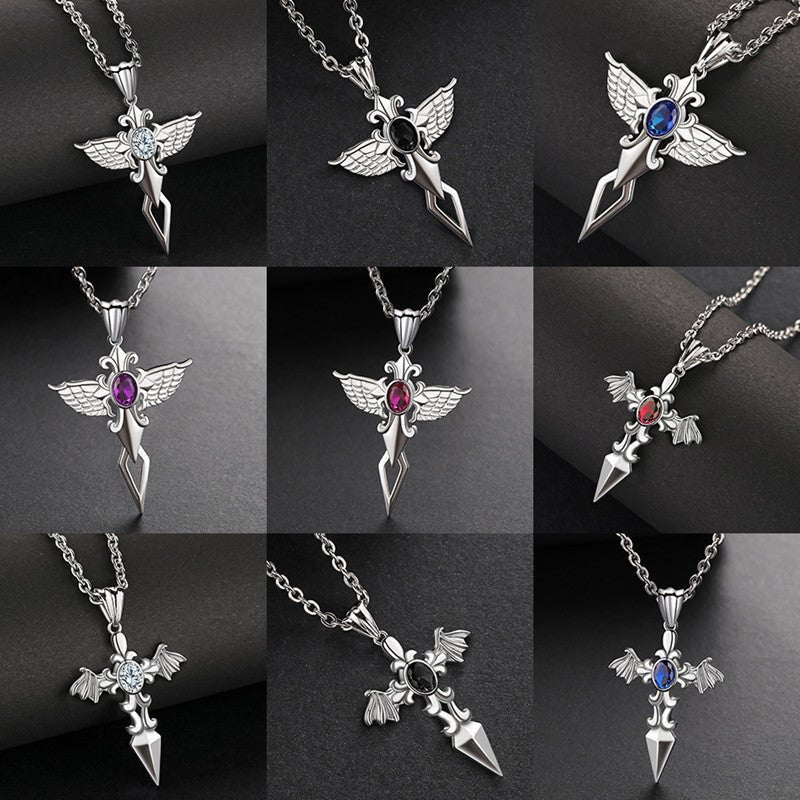 Feathered Cross of Shadows - Gothic Pendant by The Nevermore