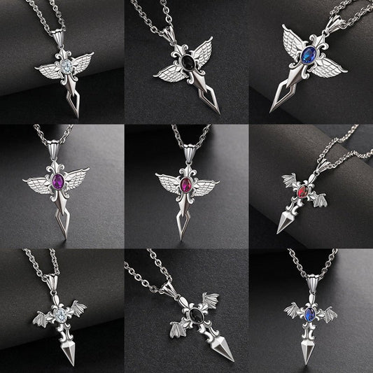 Feathered Cross of Shadows - Gothic Pendant by The Nevermore