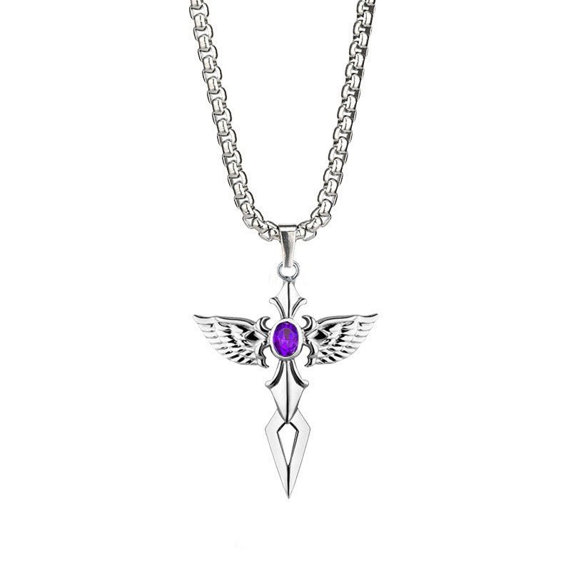 Feathered Cross of Shadows - Gothic Pendant by The Nevermore