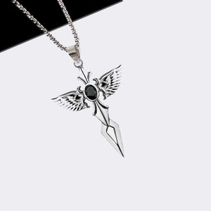 Feathered Cross of Shadows - Gothic Pendant by The Nevermore