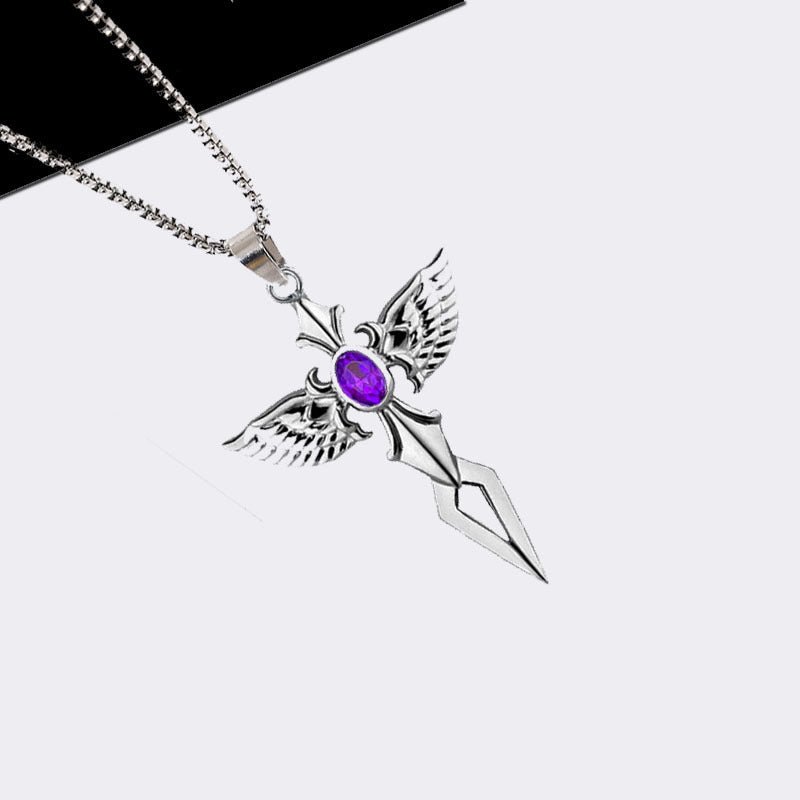 Feathered Cross of Shadows - Gothic Pendant by The Nevermore