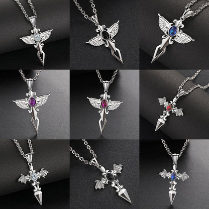 Feathered Cross of Shadows - Gothic Pendant by The Nevermore