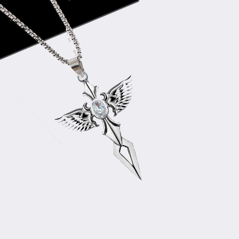 Feathered Cross of Shadows - Gothic Pendant by The Nevermore