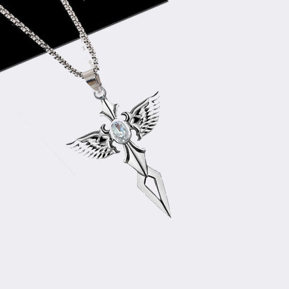 Feathered Cross of Shadows - Gothic Pendant by The Nevermore