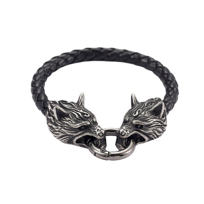 Fenrir Oath – Viking Wolf Leather Bracelet by The Nevermore – Unique Jewelry by The Nevermore | Matching Gold Ring 19CM Genuine Leather Material