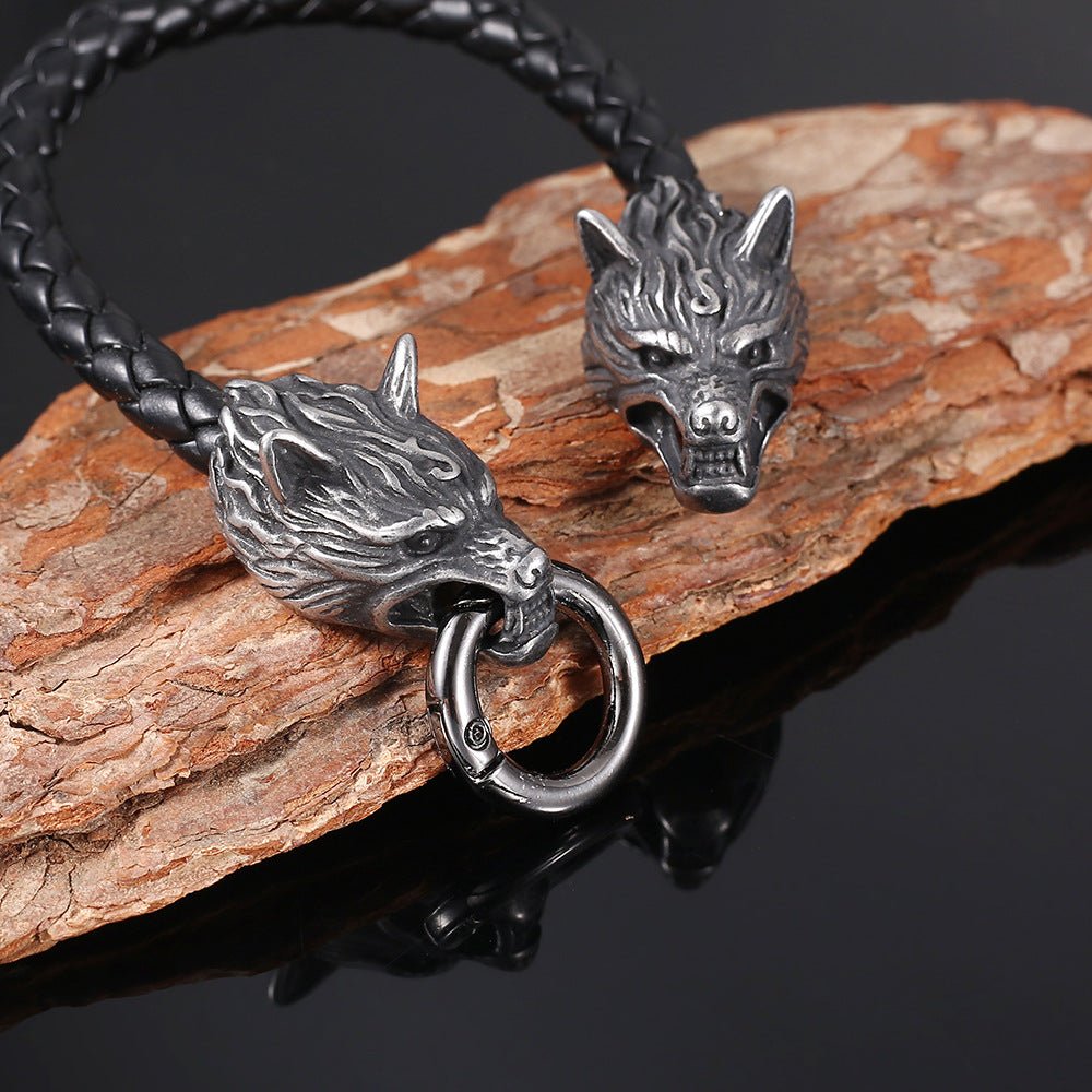 Fenrir Oath – Viking Wolf Leather Bracelet by The Nevermore – Unique Jewelry by The Nevermore | Matching Gold Ring 19CM Genuine Leather Material