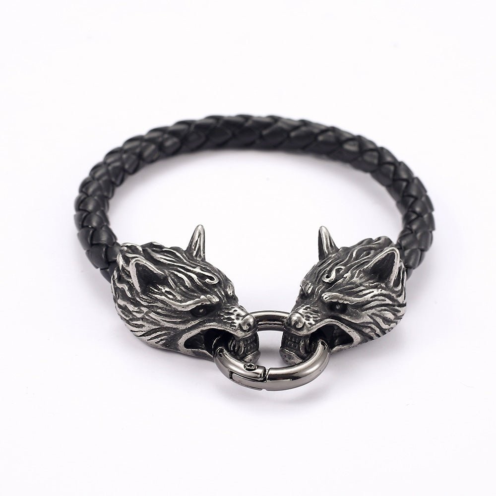 Fenrir Oath – Viking Wolf Leather Bracelet by The Nevermore – Unique Jewelry by The Nevermore | Matching Gold Ring 19CM Genuine Leather Material