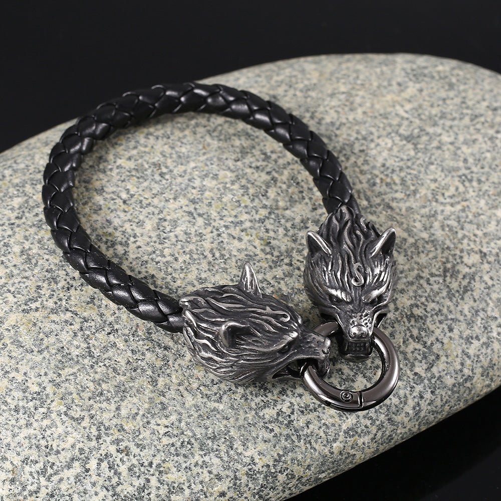 Fenrir Oath – Viking Wolf Leather Bracelet by The Nevermore – Unique Jewelry by The Nevermore | Matching Gold Ring 19CM Genuine Leather Material