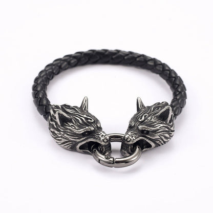 Fenrir Oath – Viking Wolf Leather Bracelet by The Nevermore – Unique Jewelry by The Nevermore | Matching Gold Ring 19CM Genuine Leather Material